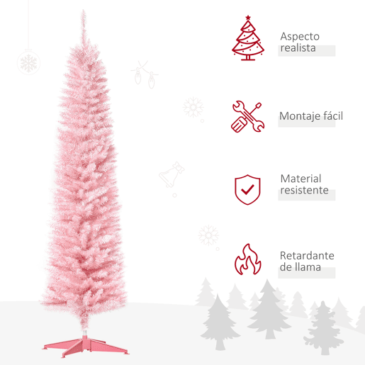 HOMCOM Árvore de Natal Artificial 180cm Ignífugo com 390 Ramos de PVC e Suporte de Plástico Decoração de Natal para Interiores Fácil de Montar Rosa HOMCOM Árvore de Natal Artificial 180cm Ignífugo com 390 Ramos de PVC e Suporte de Plástico Decoração de Natal para Interiores Fácil de Montar Rosa