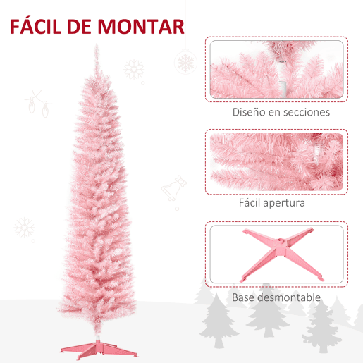 HOMCOM Árvore de Natal Artificial 180cm Ignífugo com 390 Ramos de PVC e Suporte de Plástico Decoração de Natal para Interiores Fácil de Montar Rosa HOMCOM Árvore de Natal Artificial 180cm Ignífugo com 390 Ramos de PVC e Suporte de Plástico Decoração de Natal para Interiores Fácil de Montar Rosa