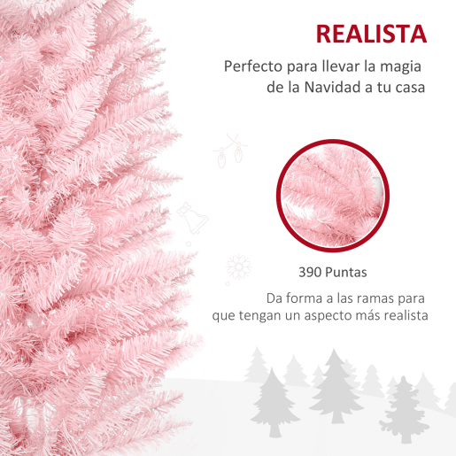 HOMCOM Árvore de Natal Artificial 180cm Ignífugo com 390 Ramos de PVC e Suporte de Plástico Decoração de Natal para Interiores Fácil de Montar Rosa HOMCOM Árvore de Natal Artificial 180cm Ignífugo com 390 Ramos de PVC e Suporte de Plástico Decoração de Natal para Interiores Fácil de Montar Rosa
