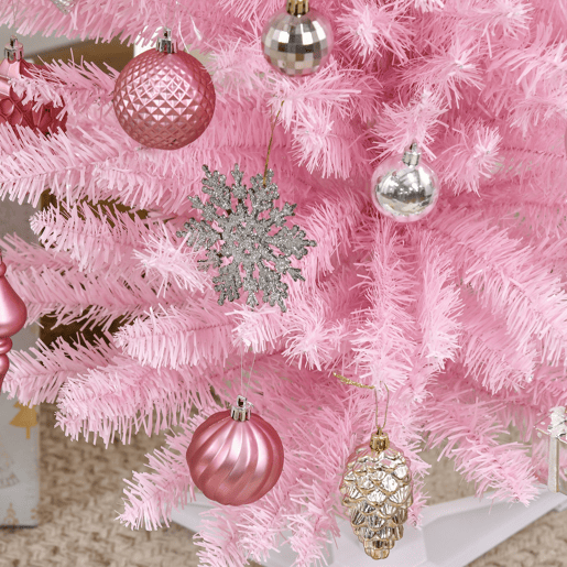 HOMCOM Árvore de Natal Artificial 180cm Ignífugo com 390 Ramos de PVC e Suporte de Plástico Decoração de Natal para Interiores Fácil de Montar Rosa HOMCOM Árvore de Natal Artificial 180cm Ignífugo com 390 Ramos de PVC e Suporte de Plástico Decoração de Natal para Interiores Fácil de Montar Rosa