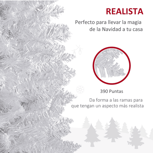 HOMCOM Árvore de Natal Artificial 180cm Ignífugo com 390 Ramos de PVC e Suporte de Metal Decoração de Natal para Interiores Fácil de Montar Verde