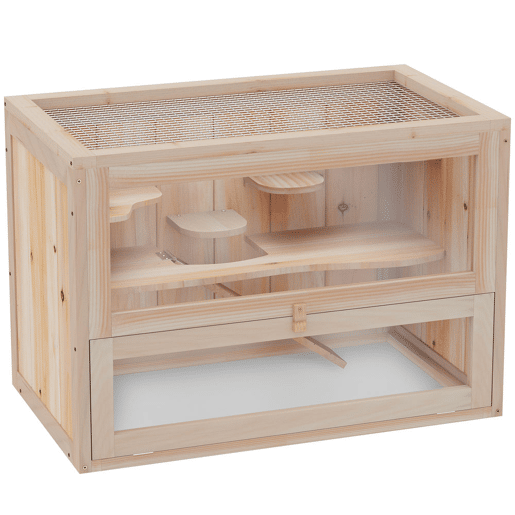 PawHut Gaiola de madeira para hamsters e outros pequenos roedores Casa para animais de 2 nÃveis 60x35x42cm PawHut Gaiola de madeira para hamsters e outros pequenos roedores Casa para animais de 2 nÃveis 60x35x42cm