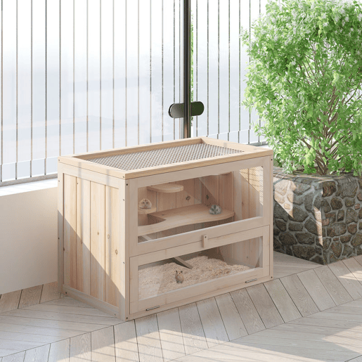 PawHut Gaiola de madeira para hamsters e outros pequenos roedores Casa para animais de 2 nÃveis 60x35x42cm PawHut Gaiola de madeira para hamsters e outros pequenos roedores Casa para animais de 2 nÃveis 60x35x42cm