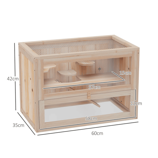 PawHut Gaiola de madeira para hamsters e outros pequenos roedores Casa para animais de 2 nÃveis 60x35x42cm PawHut Gaiola de madeira para hamsters e outros pequenos roedores Casa para animais de 2 nÃveis 60x35x42cm