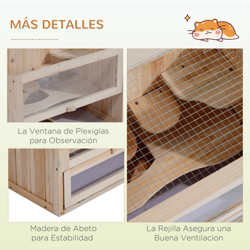 PawHut Gaiola de madeira para hamsters e outros pequenos roedores Casa para animais de 2 nÃveis 60x35x42cm PawHut Gaiola de madeira para hamsters e outros pequenos roedores Casa para animais de 2 nÃveis 60x35x42cm