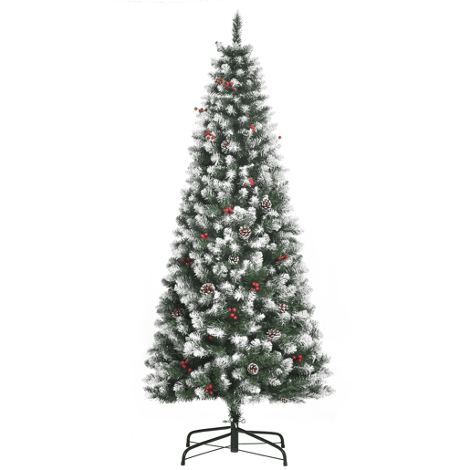 HOMCOM Árvore de Natal Artificial 180 cm Ignífugo com 618 Ramos 34 Bagas 30 Pinhas Folhas de PVC e Suporte Metálico Decoração de Natal para Interiores Ø65x180cm Verde