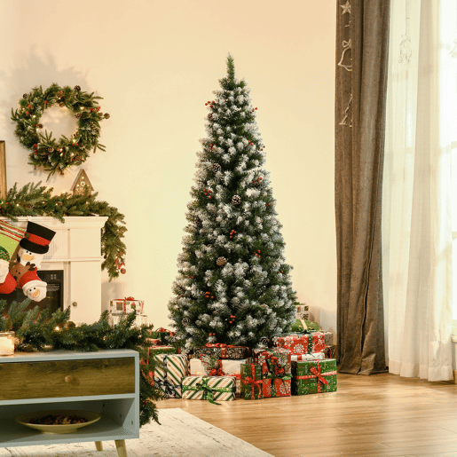HOMCOM Árvore de Natal Artificial 180 cm Ignífugo com 618 Ramos 34 Bagas 30 Pinhas Folhas de PVC e Suporte Metálico Decoração de Natal para Interiores Ø65x180cm Verde