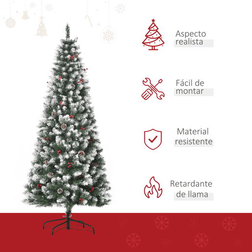 HOMCOM Árvore de Natal Artificial 180 cm Ignífugo com 618 Ramos 34 Bagas 30 Pinhas Folhas de PVC e Suporte Metálico Decoração de Natal para Interiores Ø65x180cm Verde