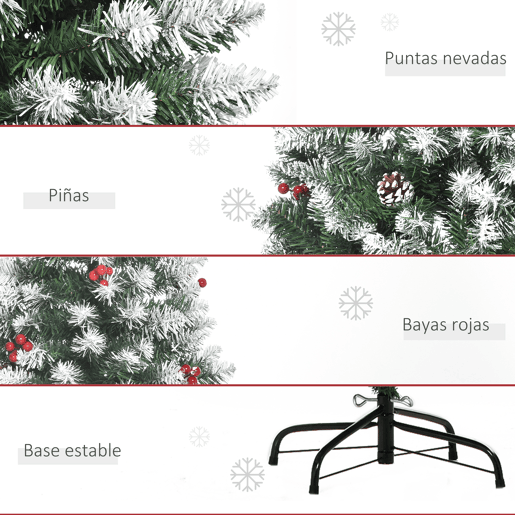 HOMCOM Árvore de Natal Artificial 180 cm Ignífugo com 618 Ramos 34 Bagas 30 Pinhas Folhas de PVC e Suporte Metálico Decoração de Natal para Interiores Ø65x180cm Verde