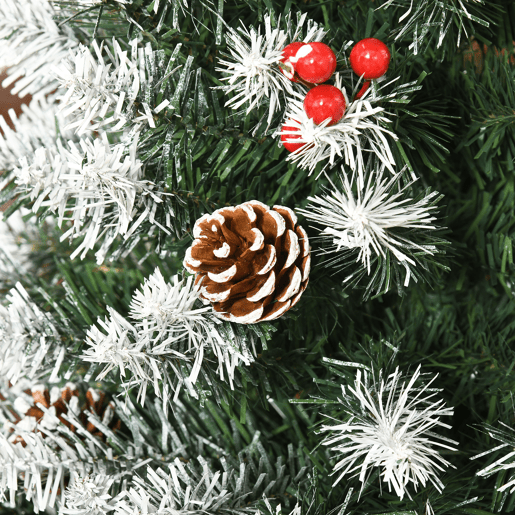 HOMCOM Árvore de Natal Artificial 180 cm Ignífugo com 618 Ramos 34 Bagas 30 Pinhas Folhas de PVC e Suporte Metálico Decoração de Natal para Interiores Ø65x180cm Verde