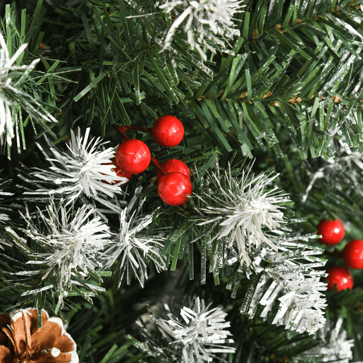 HOMCOM Árvore de Natal Artificial 180 cm Ignífugo com 618 Ramos 34 Bagas 30 Pinhas Folhas de PVC e Suporte Metálico Decoração de Natal para Interiores Ø65x180cm Verde