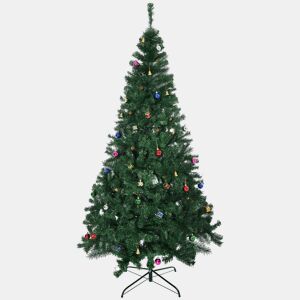 HOMCOM Árvore de Natal Artificial 210cm Ignífugo com 1036 Ramos 53 Decorações Folhas de PVC e Suporte Metálico Decoração de Natal para Interior Verde