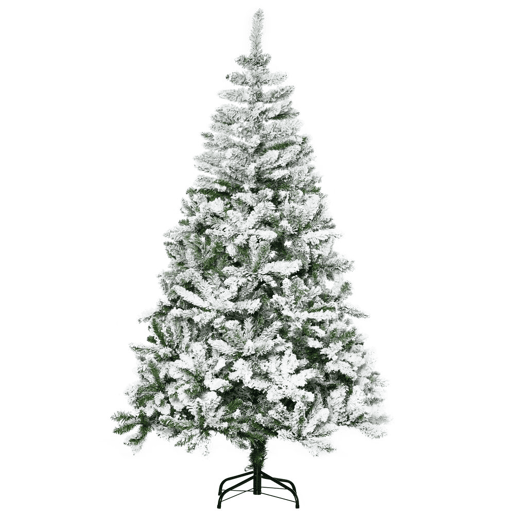 HOMCOM Árvore de Natal Artificial 180cm com Neve Ignífugo com 750 Ramos Folhas de PVC Base Dobrável e Suporte Metálico Decoração de Natal para Interiores Verde HOMCOM Árvore de Natal Artificial 180cm com Neve Ignífugo com 750 Ramos Folhas de PVC Base Dobrável e Suporte Metálico Decoração de Natal para Interiores Verde