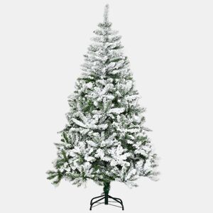 HOMCOM Árvore de Natal Artificial 180cm com Neve Ignífugo com 750 Ramos Folhas de PVC Base Dobrável e Suporte Metálico Decoração de Natal para Interiores Verde