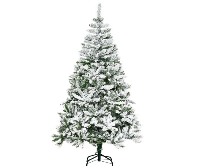 Homcom árbol de navidad artificial 180 cm con nieve ignífugo con 750 ramas apertura automática base plegable y soporte metálico decoración navideña para interiores verde