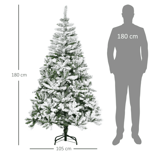 HOMCOM Árvore de Natal Artificial 180cm com Neve Ignífugo com 750 Ramos Folhas de PVC Base Dobrável e Suporte Metálico Decoração de Natal para Interiores Verde HOMCOM Árvore de Natal Artificial 180cm com Neve Ignífugo com 750 Ramos Folhas de PVC Base Dobrável e Suporte Metálico Decoração de Natal para Interiores Verde