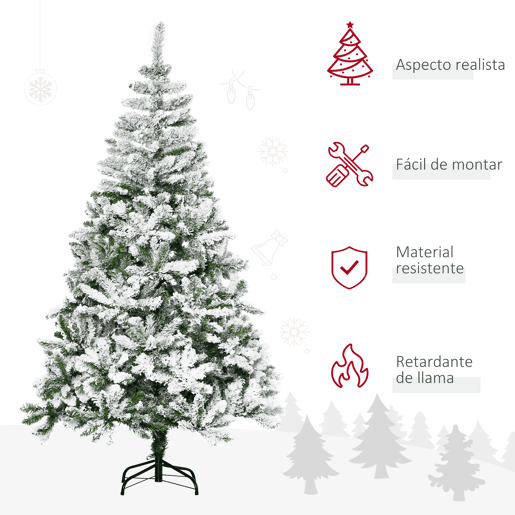 HOMCOM Árvore de Natal Artificial 180cm com Neve Ignífugo com 750 Ramos Folhas de PVC Base Dobrável e Suporte Metálico Decoração de Natal para Interiores Verde HOMCOM Árvore de Natal Artificial 180cm com Neve Ignífugo com 750 Ramos Folhas de PVC Base Dobrável e Suporte Metálico Decoração de Natal para Interiores Verde