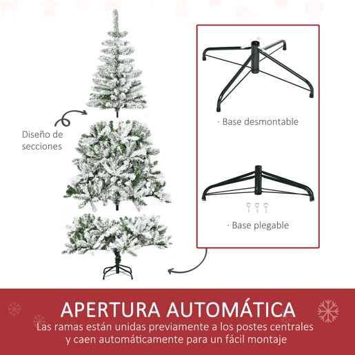 HOMCOM Árvore de Natal Artificial 180cm com Neve Ignífugo com 750 Ramos Folhas de PVC Base Dobrável e Suporte Metálico Decoração de Natal para Interiores Verde HOMCOM Árvore de Natal Artificial 180cm com Neve Ignífugo com 750 Ramos Folhas de PVC Base Dobrável e Suporte Metálico Decoração de Natal para Interiores Verde