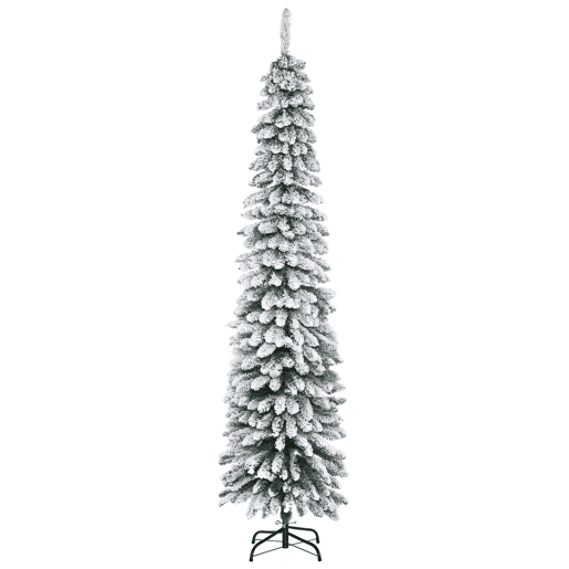 HOMCOM Árvore de Natal Artificial 210cm com Neve Ignífugo com 490 Ramos Folhas de PVC Base Dobrável e Suporte Metálico Decoração de Natal para Interiores Verde