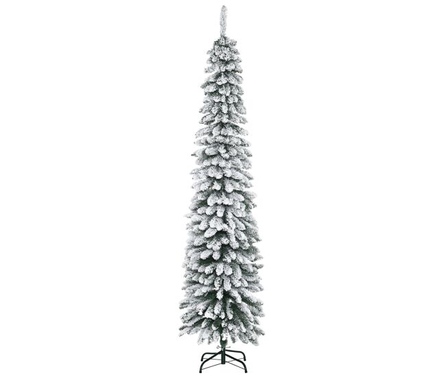 Homcom árbol de navidad nevado 210 cm árbol de navidad con 490 ramas hojas base plegable y soporte metálico decoración navideña para interiores verde