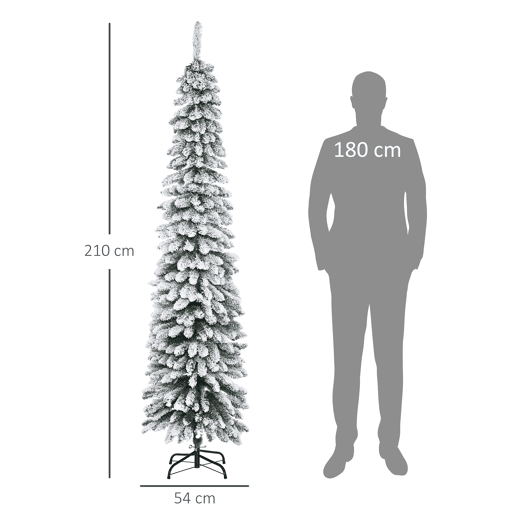 HOMCOM Árvore de Natal Artificial 210cm com Neve Ignífugo com 490 Ramos Folhas de PVC Base Dobrável e Suporte Metálico Decoração de Natal para Interiores Verde