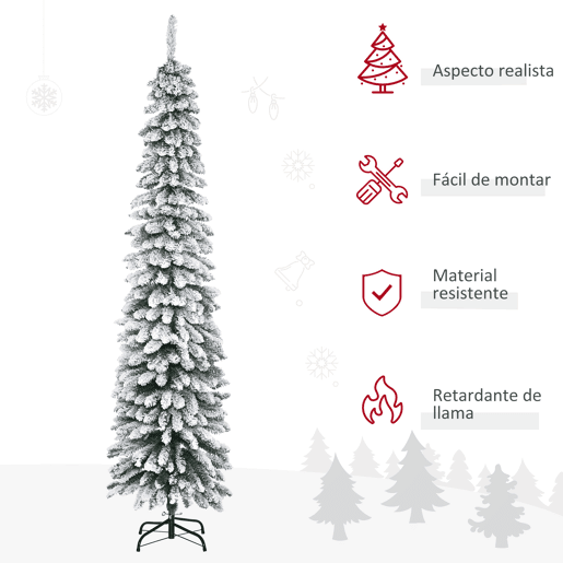 HOMCOM Árvore de Natal Artificial 210cm com Neve Ignífugo com 490 Ramos Folhas de PVC Base Dobrável e Suporte Metálico Decoração de Natal para Interiores Verde