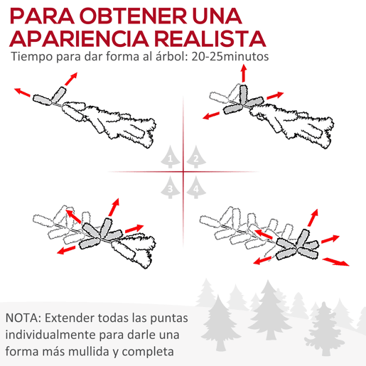HOMCOM Árvore de Natal Artificial 210cm com Neve Ignífugo com 490 Ramos Folhas de PVC Base Dobrável e Suporte Metálico Decoração de Natal para Interiores Verde