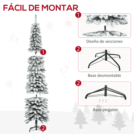 HOMCOM Árvore de Natal Artificial 210cm com Neve Ignífugo com 490 Ramos Folhas de PVC Base Dobrável e Suporte Metálico Decoração de Natal para Interiores Verde