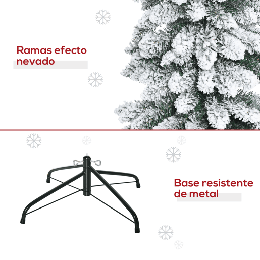 HOMCOM Árvore de Natal Artificial 210cm com Neve Ignífugo com 490 Ramos Folhas de PVC Base Dobrável e Suporte Metálico Decoração de Natal para Interiores Verde