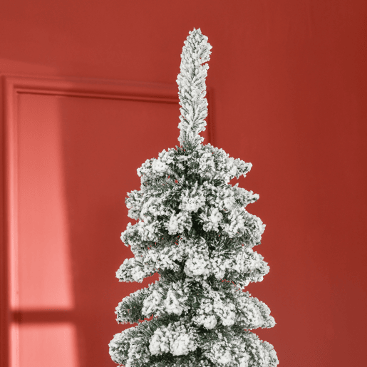 HOMCOM Árvore de Natal Artificial 210cm com Neve Ignífugo com 490 Ramos Folhas de PVC Base Dobrável e Suporte Metálico Decoração de Natal para Interiores Verde