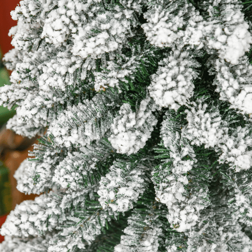 HOMCOM Árvore de Natal Artificial 210cm com Neve Ignífugo com 490 Ramos Folhas de PVC Base Dobrável e Suporte Metálico Decoração de Natal para Interiores Verde