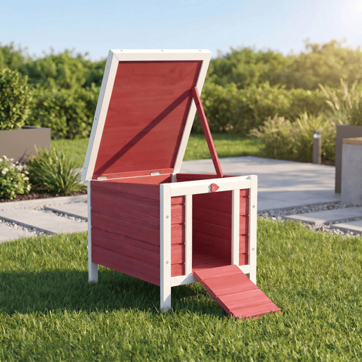 PawHut Coelheira de Madeira Exterior Coelheira para Roedores Animais de Estimação Pequenos com Teto Asfáltico e Rampa Antiderrapante 42x51x43cm Vermelho