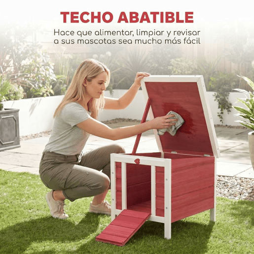 PawHut Coelheira de Madeira Exterior Coelheira para Roedores Animais de Estimação Pequenos com Teto Asfáltico e Rampa Antiderrapante 42x51x43cm Vermelho