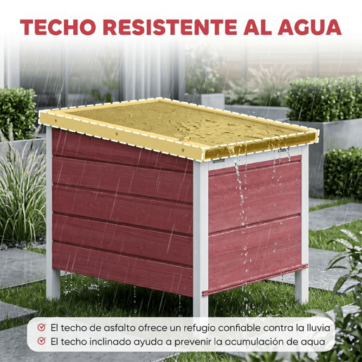 PawHut Coelheira de Madeira Exterior Coelheira para Roedores Animais de Estimação Pequenos com Teto Asfáltico e Rampa Antiderrapante 42x51x43cm Vermelho