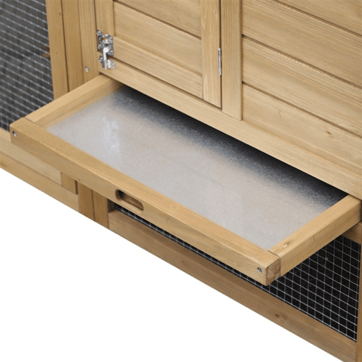 PawHut Galinheiro de Madeira XXL para Exterior com 2 Cercados de Arame, Caixa de Ninho com Teto Abrível, Bandeja Removível em Metal Galvanizado e Rampa 151,5x54x87 cm Natural