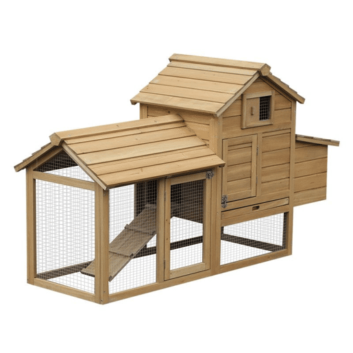 PawHut Galinheiro de Madeira XXL para Exterior com 2 Cercados de Arame, Caixa de Ninho com Teto Abrível, Bandeja Removível em Metal Galvanizado e Rampa 151,5x54x87 cm Natural