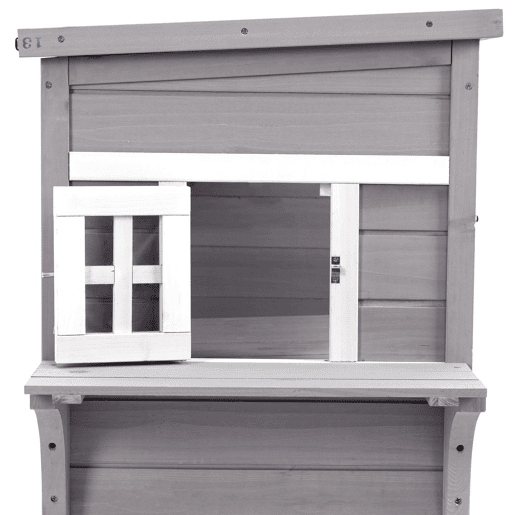 PawHut Casa para Gatos de Madeira Exterior Casa Grande para Gatos de 3 Andares com Múltiplas Entradas Janelas e 2 Plataformas para Terraço Balcão Jardim 98x68,5x122cm Cinza