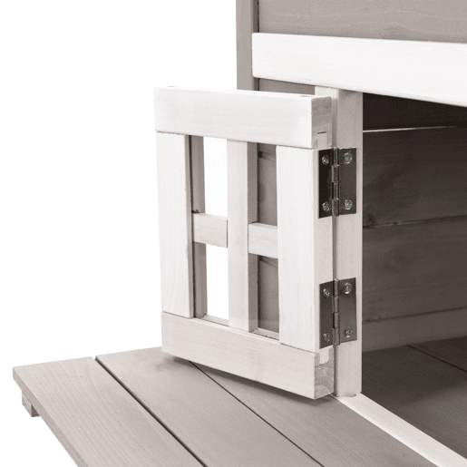 PawHut Casa para Gatos de Madeira Exterior Casa Grande para Gatos de 3 Andares com Múltiplas Entradas Janelas e 2 Plataformas para Terraço Balcão Jardim 98x68,5x122cm Cinza
