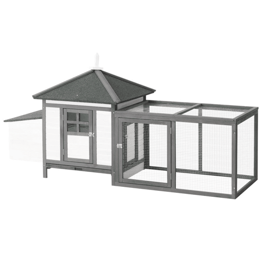 PawHut Galinheiro de Madeira de Abeto para Galinhas Exterior com Caixa Ninho Bandeja Removível e Espaço para Correr 196x76x97 cm Cinza