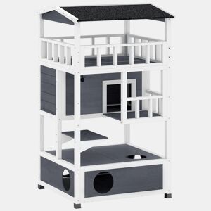 PawHut Caseta de madeira em abeto com espaço amplo com 4 pisos e espaço destacável 75,5x75x137 cm