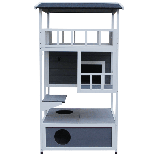 PawHut Caseta de madeira em abeto com espaço amplo com 4 pisos e espaço destacável 75,5x75x137 cm