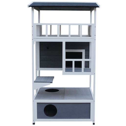 PawHut Caseta de madeira em abeto com espaço amplo com 4 pisos e espaço destacável 75,5x75x137 cm