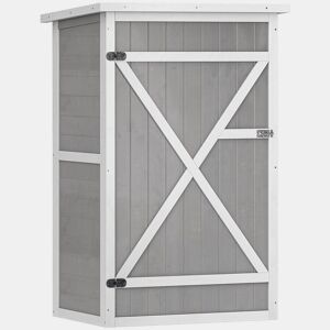 Outsunny Armário de Jardim de Madeira 75x56x115cm Armário de Jardim para Ferramentas com 3 Prateleiras Interiores Porta com Trava e Teto Asfáltico Cinza