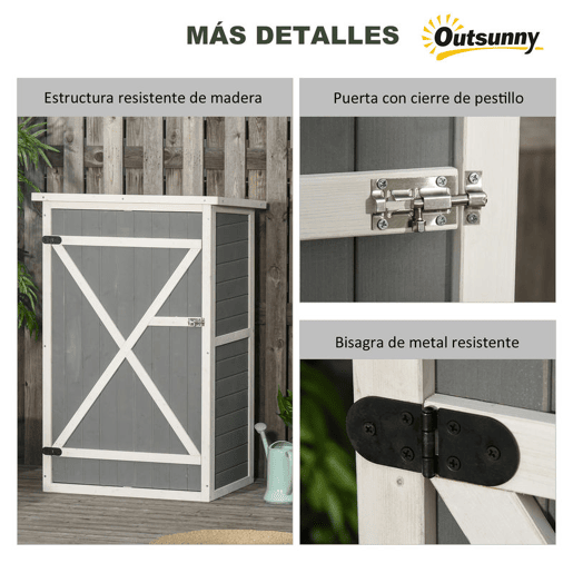 Outsunny Armário de Jardim de Madeira 75x56x115cm Armário de Jardim para Ferramentas com 3 Prateleiras Interiores Porta com Trava e Teto Asfáltico Cinza
