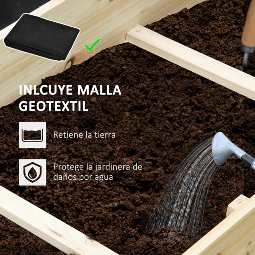 Outsunny Caixa de Plantio de Madeira de 3 Níveis Horta Vertical em Escada com Malha Geotextil para Cultivos de Plantas Flores para Jardim Terraço Exterior 117x100x54cm Natural