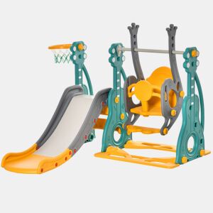HOMCOM Escorega Infantil com Baloiço e Cesta de Basquetebol 3 em 1 para 18-36 Meses com Assento Ajustável Parque Infantil para Interior e Exterior 152x149x107cm Multicor