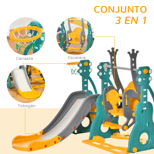 HOMCOM Escorega Infantil com Baloiço e Cesta de Basquetebol 3 em 1 para 18-36 Meses com Assento Ajustável Parque Infantil para Interior e Exterior 152x149x107cm Multicor HOMCOM Escorega Infantil com Baloiço e Cesta de Basquetebol 3 em 1 para 18-36 Meses com Assento Ajustável Parque Infantil para Interior e Exterior 152x149x107cm Multicor