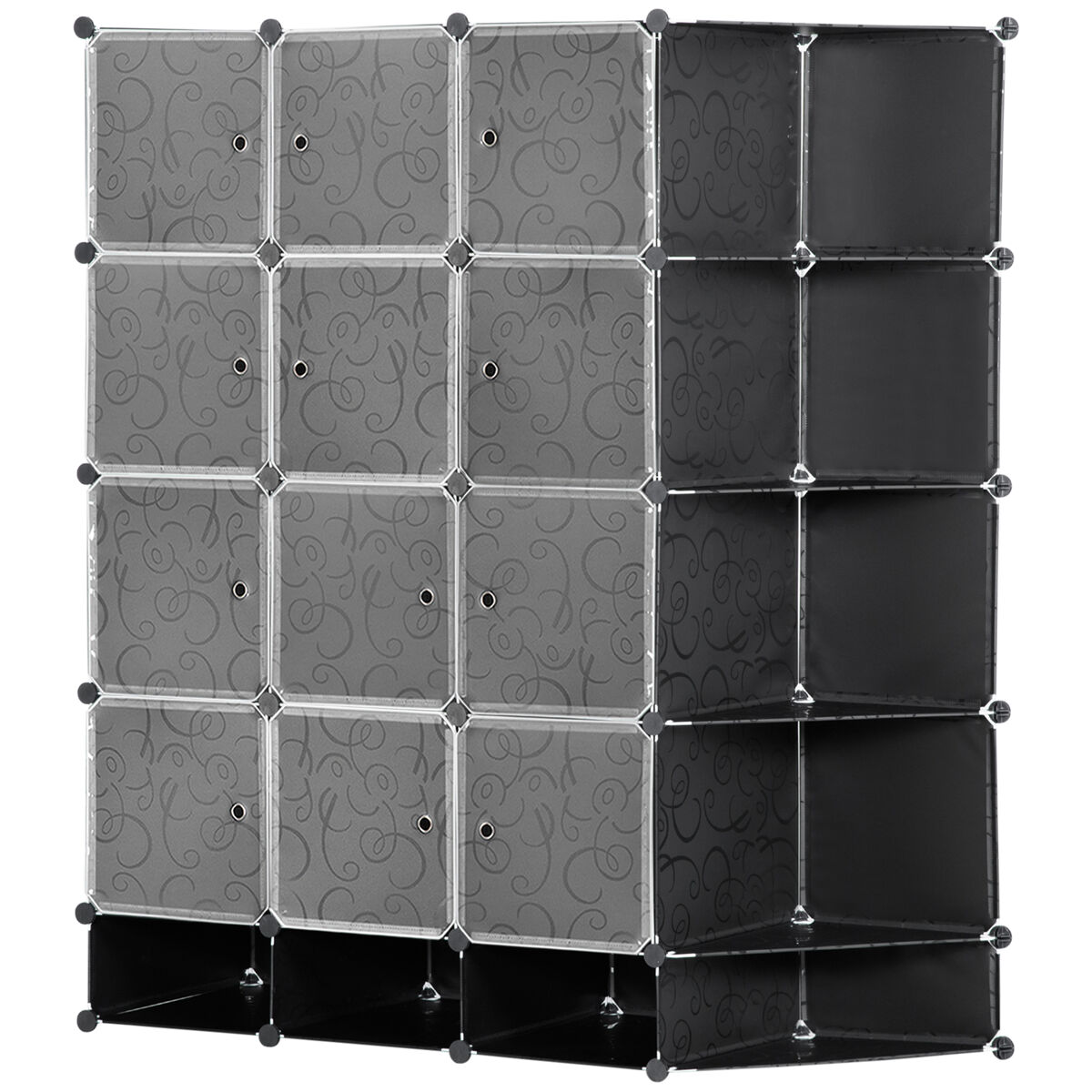 Homcom armario modular de plástico armario portátil con 16 cubos y 2 barras organizador de zapatos ropas juguetes para entrada pasillo dormitorio negro y blanco