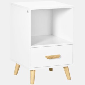 HOMCOM Mesa de Cabeceira Mesa Auxiliar Moderna com 1 Gaveta e Compartimento de Armazenamento para Dormitório Sala de Estar 40x40x62cm Branco e Madeira