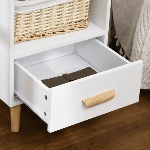 HOMCOM Mesa de Cabeceira Mesa Auxiliar Moderna com 1 Gaveta e Compartimento de Armazenamento para Dormitório Sala de Estar 40x40x62cm Branco e Madeira